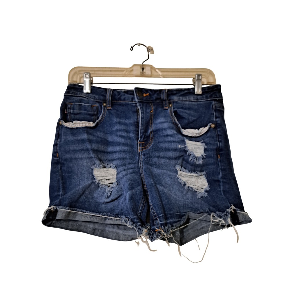 Vigoss Marley Shorts Womens 27 Mid Rise Distressed Denim Dark Wash Frayed Hem